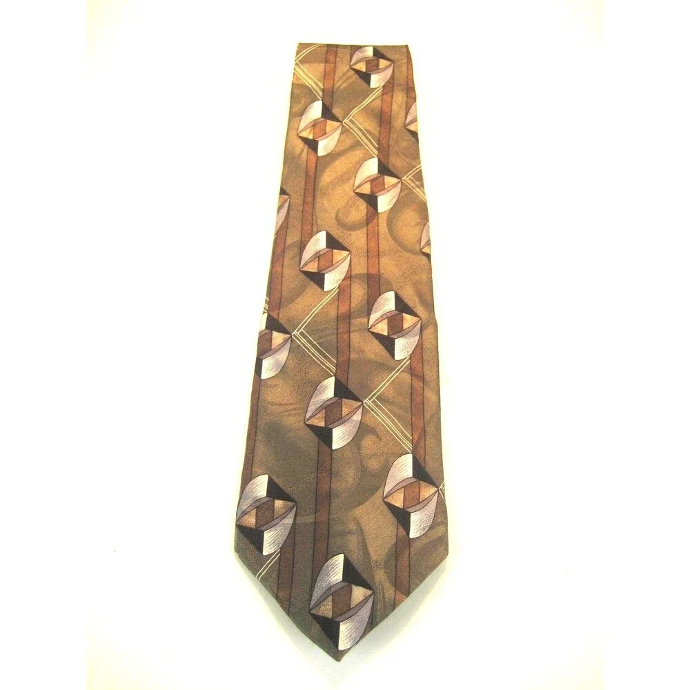Oleg Cassini 100%  Silk Geometric Design Necktie